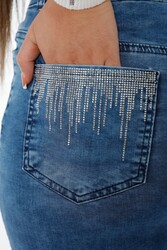 Hergestellt aus Lycra-Strickstoff - Jeansrock mit Steinstickerei - Hersteller von Damenbekleidung - 4178 | Echtes Textil - Thumbnail