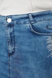 Hergestellt aus Lycra-Strickstoff - Jeansrock mit Steinstickerei - Hersteller von Damenbekleidung - 4178 | Echtes Textil - Thumbnail