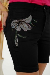 Pantaloncini realizzati con tessuto a maglia in lycra Produttore di abbigliamento femminile ricamato in pietra - 3525 | Tessuto reale - Thumbnail