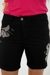 Pantaloncini realizzati con tessuto a maglia in lycra Produttore di abbigliamento femminile ricamato in pietra - 3525 | Tessuto reale - Thumbnail