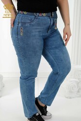 Fabriqué avec du lycra tricoté - Jeans - Ceinturé - Poches - Fabricant de vêtements pour femmes - 3681 | Vrai textile - Thumbnail