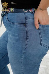 Fabriqué avec du lycra tricoté - Jeans - Ceinturé - Poches - Fabricant de vêtements pour femmes - 3681 | Vrai textile - Thumbnail