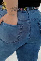 Fabriqué avec du lycra tricoté - Jeans - Ceinturé - Poches - Fabricant de vêtements pour femmes - 3681 | Vrai textile - Thumbnail