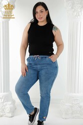 Fabriqué avec du lycra tricoté - Jeans - Taille élastique - Poches - Fabricant de vêtements pour femmes - 3679 | Vrai textile - Thumbnail