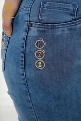 مصنوع من ليكرا محبوك - جينز - حزام - جيوب - مُصنّع ملابس نسائية - 3681 | نسيج حقيقي - Thumbnail