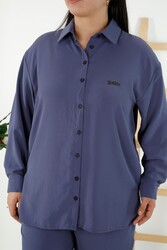 بدلة قميص وبنطال بجيوب مصنوعة من قماش قطن ليكرا مصنع الملابس النسائية - 20320 | نسيج حقيقي - Thumbnail