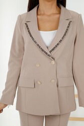 بدلة مصنوعة من الليكرا المحبوكة والمطرزة بحجر الشركة المصنعة للملابس النسائية - 30001 | نسيج حقيقي - Thumbnail