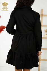 فستان مصنوع من قماش ليكرا قطن - ازرار - مطرز بالحجر - ملابس نسائية - 20229 | نسيج حقيقي - Thumbnail