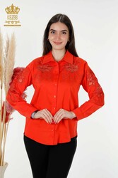 Pamuk Likra Kumaş İle Üretilen Gömlek Çiçek Nakışlı Kadın Giyim Üreticisi - 20253 | Reel Tekstil - Thumbnail