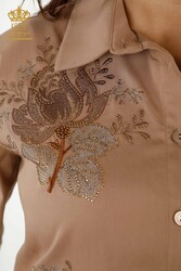 Pamuk Likra Kumaş İle Üretilen Gömlek Gül Desenli Kadın Giyim Üreticisi - 20243 | Reel Tekstil - Thumbnail