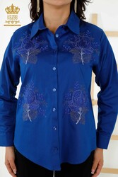 Pamuk Likra Kumaş İle Üretilen Gömlek Gül Desenli Kadın Giyim Üreticisi - 20243 | Reel Tekstil - Thumbnail