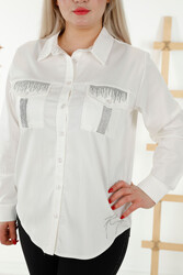 Pamuk Likra Kumaş İle Üretilen Gömlek Kristal Taş İşlemeli Cepli Kadın Giyim - 20239 | Reel Tekstil - Thumbnail