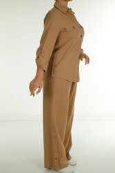 Pamuk Likra Kumaş İle Üretilen Gömlek Pantolon Kapalı Takım Düğme Detaylı Kadın Giyim Üreticisi - | Reel Tekstil - Thumbnail