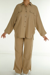 Pamuk Likra Kumaş İle Üretilen Gömlek Pantolon Oversize Yırtmaçlı Düğme Detaylı Kadın Giyim Üreticisi - 17715 | Reel Tekstil - Thumbnail