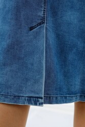 Realizzato con tessuto a maglia in lycra - Gonna in denim con ricamo in pietra - Produttore di abbigliamento da donna - 4178 | Vero tessuto - Thumbnail