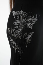تنورة مصنوعة من قماش ليكرا محبوك مع تطريز على شكل زهرة الشركة المصنعة للملابس النسائية - 4206 | نسيج حقيقي - Thumbnail