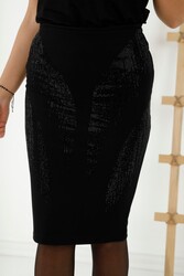 تنورة مصنوعة من قماش ليكرا محبوك ومطرز بالحجر الشركة المصنعة للملابس النسائية - 4247 | نسيج حقيقي - Thumbnail