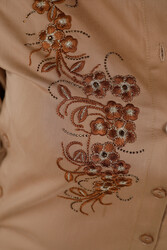 مصنوع من قماش قطن ليكرا - قميص - مطرز بالزهور - مطرز بالحجر - ملابس نسائية - 20395 | نسيج حقيقي - Thumbnail