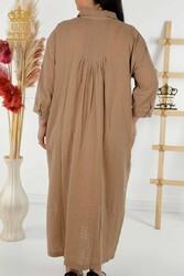 فستان مصنوع من قماش الليكرا القطني فستان نسائي مزين بأزرار - 20405 | نسيج حقيقي - Thumbnail