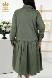 فستان مصنوع من قماش ليكرا قطن ملابس حريمي مفصل بأزرار - 20324 | نسيج حقيقي - Thumbnail