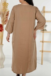 فستان مصنوع من قماش ليكرا قطن جيوب ملابس نسائية - 20400 | نسيج حقيقي - Thumbnail
