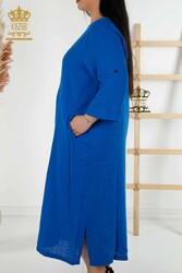 فستان مصنوع من قماش ليكرا قطن جيوب ملابس نسائية - 20400 | نسيج حقيقي - Thumbnail