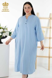 فستان مصنوع من قماش ليكرا قطني مزين بنصف زر ملابس حريمي - 20384 | نسيج حقيقي - Thumbnail