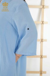 فستان مصنوع من قماش ليكرا قطني مزين بنصف زر ملابس حريمي - 20384 | نسيج حقيقي - Thumbnail