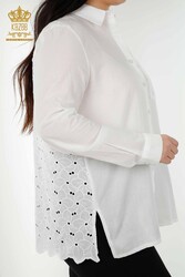 قمصان مصنوعة من قماش الليكرا القطني مع دانتيل مُصنّع للملابس النسائية - 20319 | نسيج حقيقي - Thumbnail