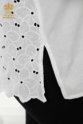 قمصان مصنوعة من قماش الليكرا القطني مع دانتيل مُصنّع للملابس النسائية - 20319 | نسيج حقيقي - Thumbnail