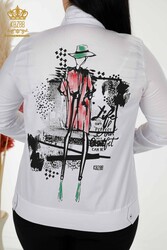 قميص نسائي مفصل بجيب القميص مصنوع من نسيج قطن ليكرا - 20309 | نسيج حقيقي - Thumbnail