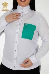 قميص نسائي مفصل بجيب القميص مصنوع من نسيج قطن ليكرا - 20309 | نسيج حقيقي - Thumbnail