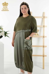 فستان مصنوع من قماش ليكرا قطن بجيوب ملابس نسائية - 20323 | نسيج حقيقي - Thumbnail