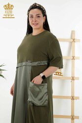 فستان مصنوع من قماش ليكرا قطن بجيوب ملابس نسائية - 20323 | نسيج حقيقي - Thumbnail