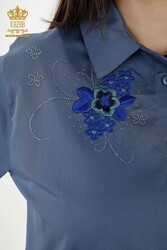 منتج بقماش قطن ليكرا - قميص - مُفصل بالزهور - مُصنّع ملابس نسائية - 20248 | نسيج حقيقي - Thumbnail