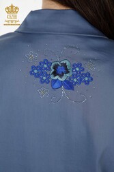 منتج بقماش قطن ليكرا - قميص - مُفصل بالزهور - مُصنّع ملابس نسائية - 20248 | نسيج حقيقي - Thumbnail