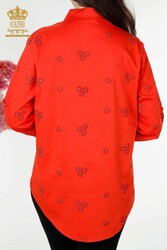 القمصان المصنوعة من قماش الليكرا القطني مع تطريز الأزهار - الشركة المصنعة للملابس النسائية - 20350 | نسيج حقيقي - Thumbnail