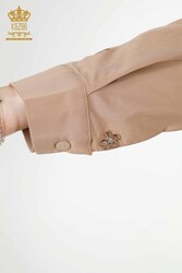القمصان المصنوعة من قماش الليكرا القطني مع تطريز الأزهار - الشركة المصنعة للملابس النسائية - 20350 | نسيج حقيقي - Thumbnail