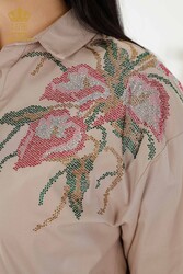 قمصان مُنتجة من نسيج قطني ليكرا مُصنِّع ملابس نسائية منقوشة بالزهور - 17053 | نسيج حقيقي - Thumbnail