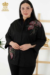 قمصان مُنتجة من نسيج قطني ليكرا مُصنِّع ملابس نسائية منقوشة بالزهور - 17053 | نسيج حقيقي - Thumbnail