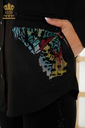 مصنع ملابس نسائية منقوشة على شكل فراشة القميص مع نسيج قطن ليكرا - 20235 | نسيج حقيقي - Thumbnail