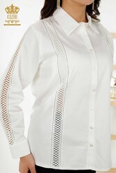 قميص نسائي مفصل بأكمام القميص مصنوع من نسيج قطن ليكرا - 20247 | نسيج حقيقي - Thumbnail