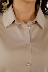 قميص نسائي مفصل بأكمام القميص مصنوع من نسيج قطن ليكرا - 20247 | نسيج حقيقي - Thumbnail
