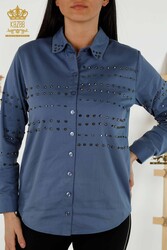 مُصنِّع ملابس نسائية مطرزة على القميص مع نسيج قطن ليكرا - 20230 | نسيج حقيقي - Thumbnail