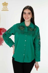 قمصان مصنوعة من قماش الليكرا القطني مع تطريز الورد للملابس النسائية الصانع - 20253 | نسيج حقيقي - Thumbnail
