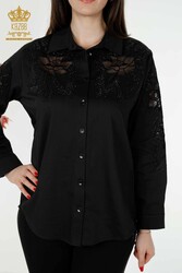 قمصان مصنوعة من قماش الليكرا القطني مع تطريز الورد للملابس النسائية الصانع - 20253 | نسيج حقيقي - Thumbnail