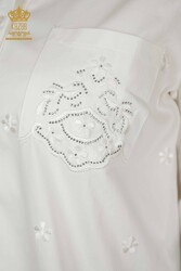 قمصان مصنوعة من قماش الليكرا القطني مع تطريز الورد للملابس النسائية الصانع - 20412 | نسيج حقيقي - Thumbnail