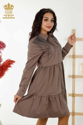 Robe en Tissu Coton Lycra - Boutonnée - Pierre Brodée - Vêtements Femme - 20229 | Vrai textile - Thumbnail