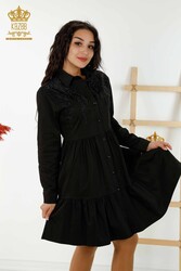 Robe en Tissu Coton Lycra - Boutonnée - Pierre Brodée - Vêtements Femme - 20229 | Vrai textile - Thumbnail