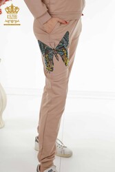 Scuba and Two Yarn Tracksuit Suit - Butterfly Pattern - Stone Embroidered - Women's Clothing - 17492 | Real Textile - Thumbnail